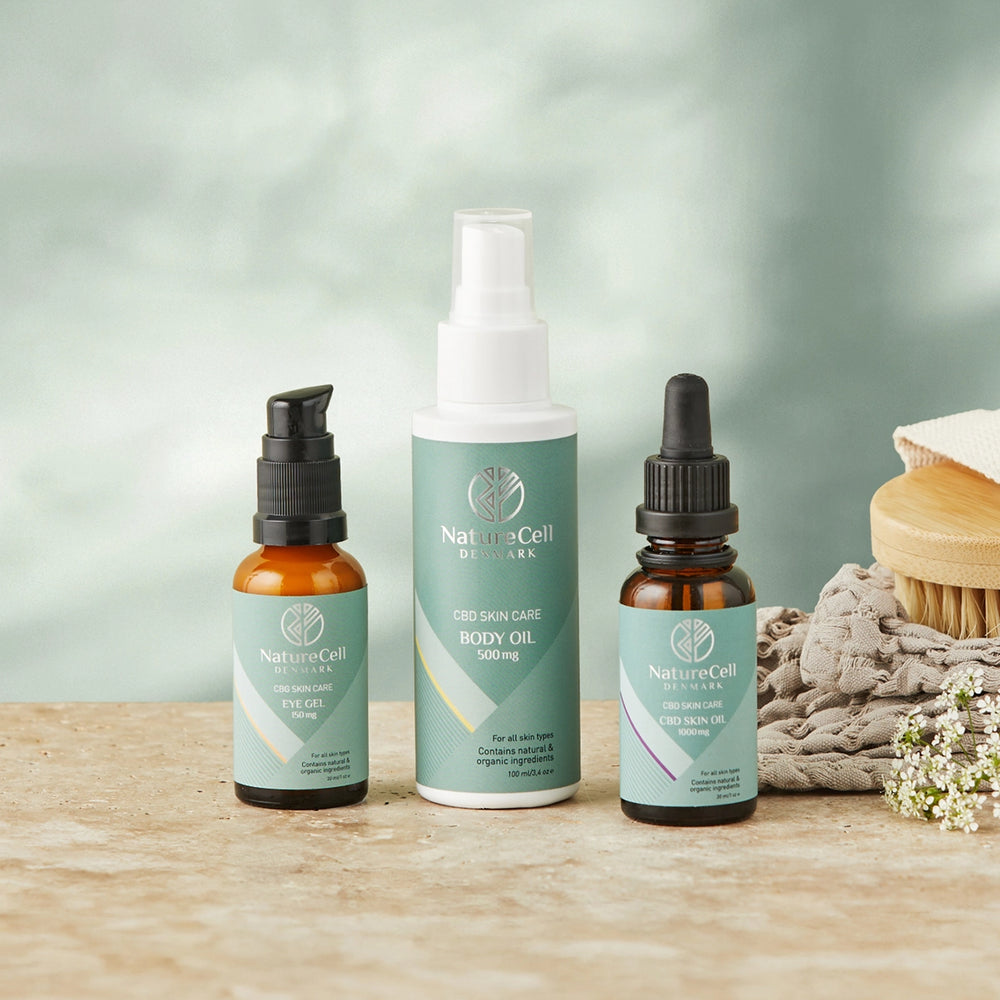 Hel Kropspleje med CBD & CBG | Indhold: CBD Hudpleje oile 1000 ml, CBD Body oil og CBG Eye Gel