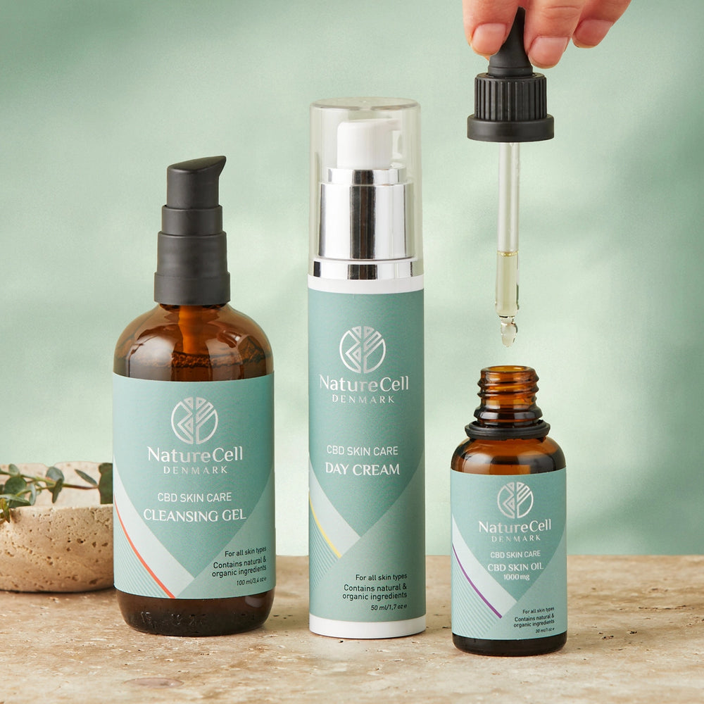 Hudpleje startpakke PLUS | Indhold: Dagcreme, Rensegel og Hudpleje olie 1000mg