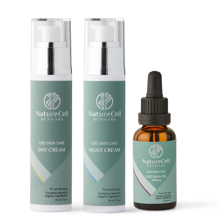 Gesichts-CBD-Pflege 3 Produkte | Inhalt: Tagescreme, Nachtcreme, Hautöl