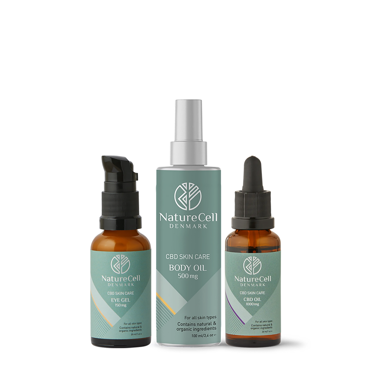 Hel Kropspleje med CBD & CBG | Indhold: CBD Hudpleje oile 1000 ml, CBD Body oil og CBG Eye Gel